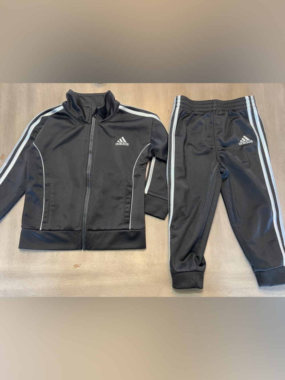 Adidas girls black+ silver matching track suit outfit set 18 months B1G1 50% off